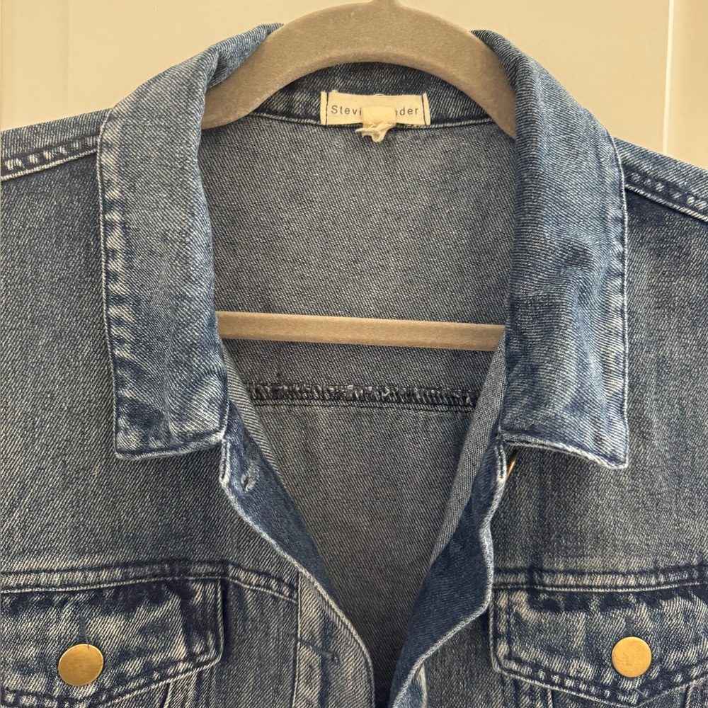 Stevie Hender Mixed Media Denim Jacket L Knit Balloon Sleeves Western Aztec Boho - Picture 4 of 10